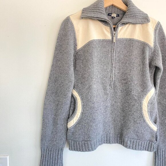 MARINA YACHTING GREY CREAM QUARTER ZIP WOOL SWEATER WOMENS SIZE SMALL - Picture 3 of 8